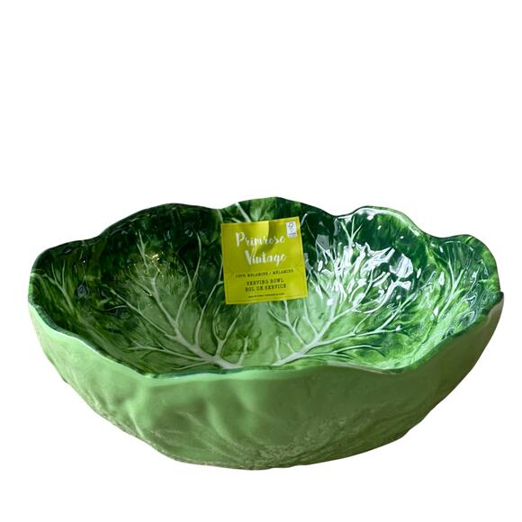 NEW Primrose Vintage Green Cabbage Leaf Melamine Salad Serving Bowl 10" Embossed - Picture 1 of 12